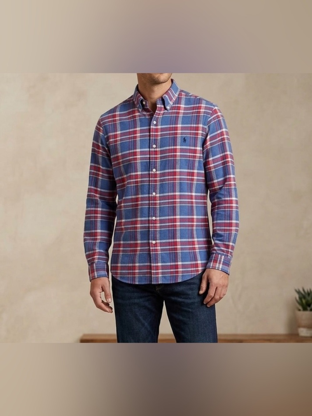 Polo Ralph Lauren Mens XXL Blue Red Plaid Flannel Shirt Button Down Long Sleeve
